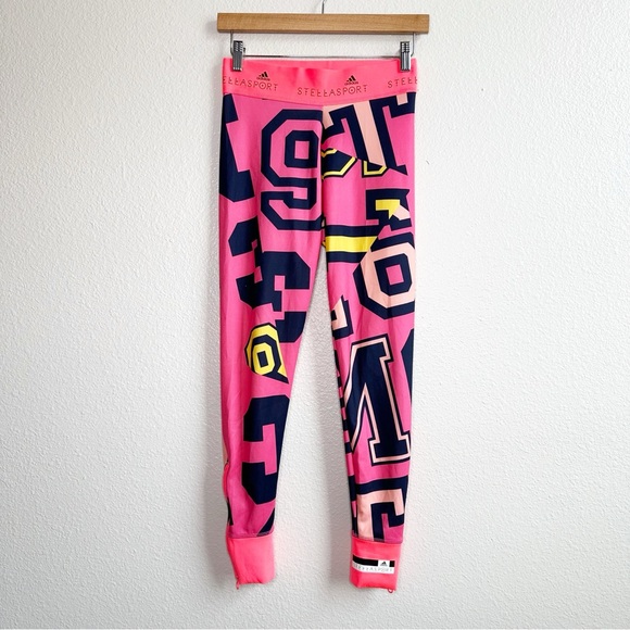 Adidas X Stella McCartney Climalite Logo Leggings in Pink Size Extra Small XS - Picture 3 of 11